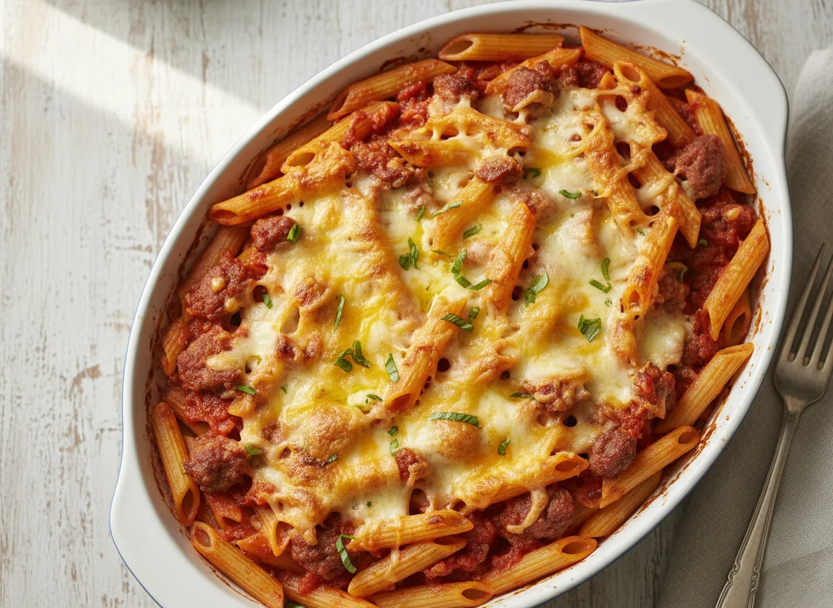 Baked Penne Pasta with Sausage and Cheese photo