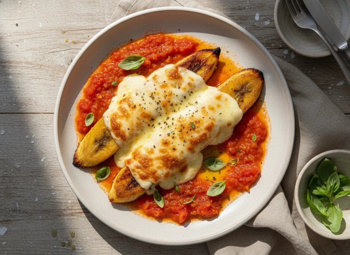 Baked Plantain with Cheese and Tomato Sauce photo