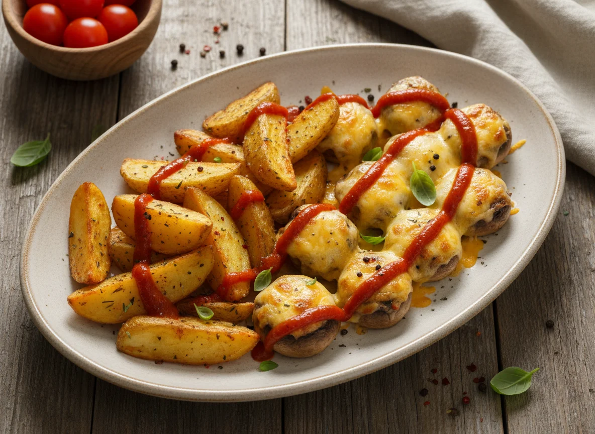Baked Potato Wedges with Cheesy Mushrooms photo