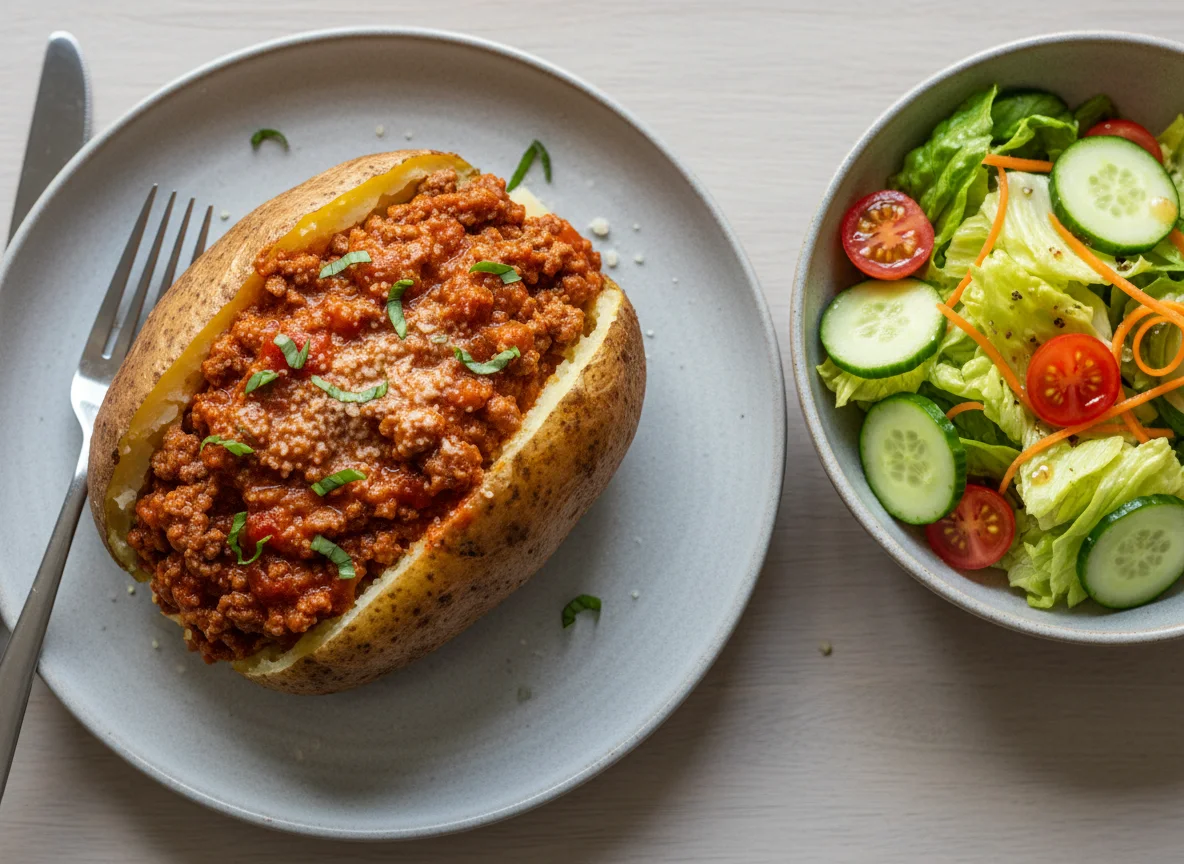 Baked Potato with Bolognese and Side Salad photo
