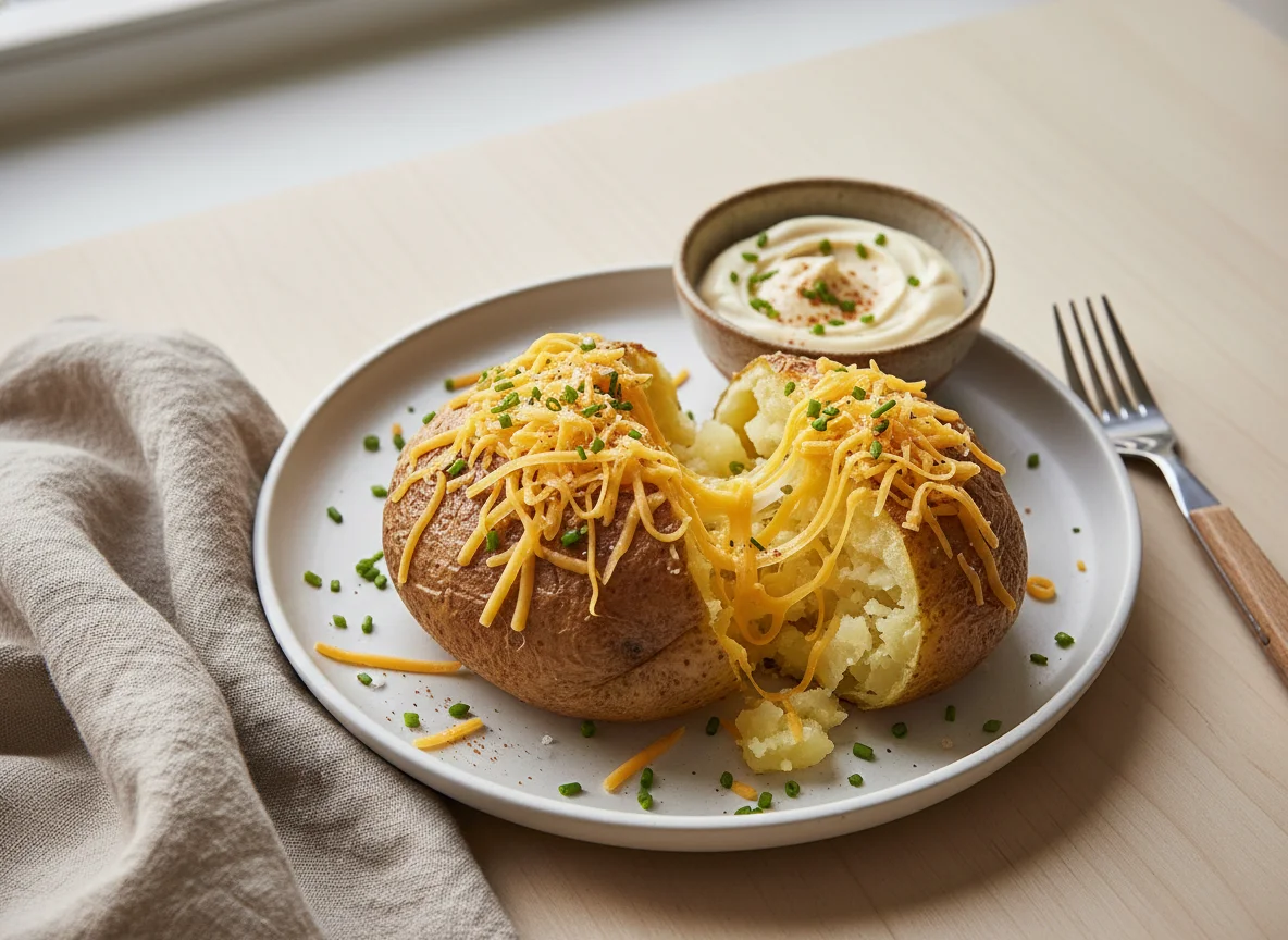 Baked Potato with Cheese and Dip photo