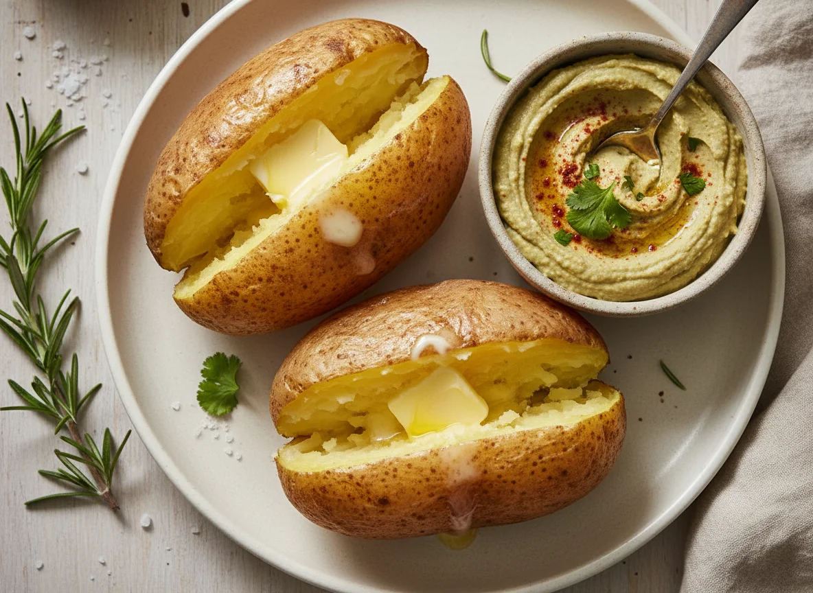 Baked Potatoes with Butter and Dip photo