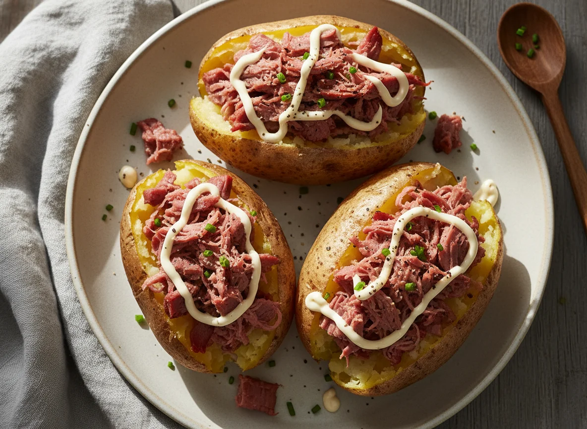 Baked Potatoes with Corned Beef and Mayonnaise photo