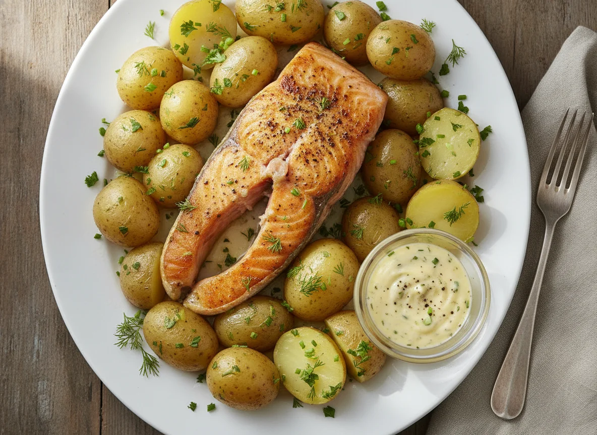 Baked Salmon with Boiled Potatoes photo