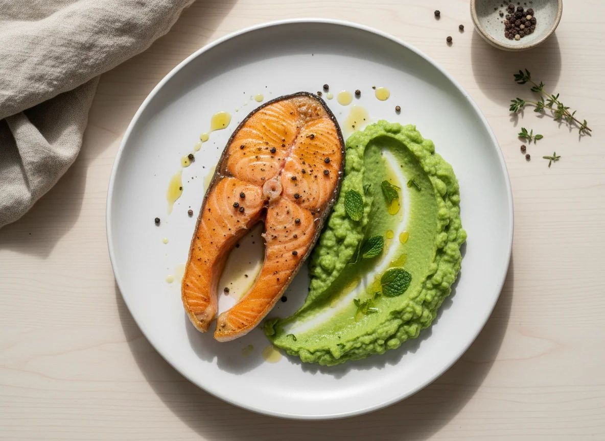 Baked Salmon with Green Puree photo