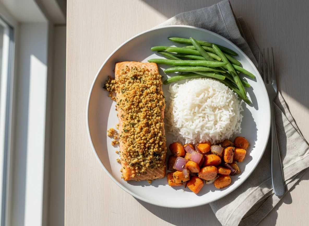 Baked Salmon with Rice and Vegetables photo