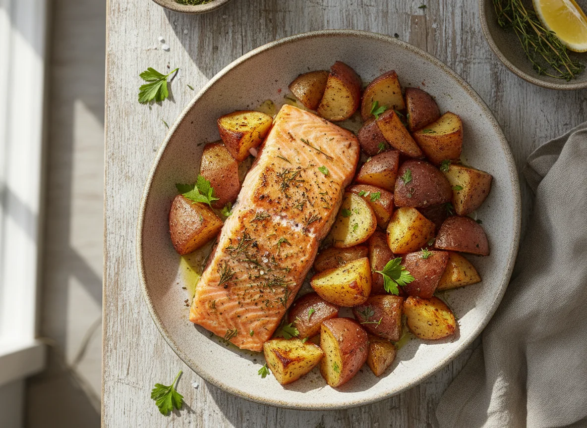 Baked Salmon with Roasted Red Potatoes photo