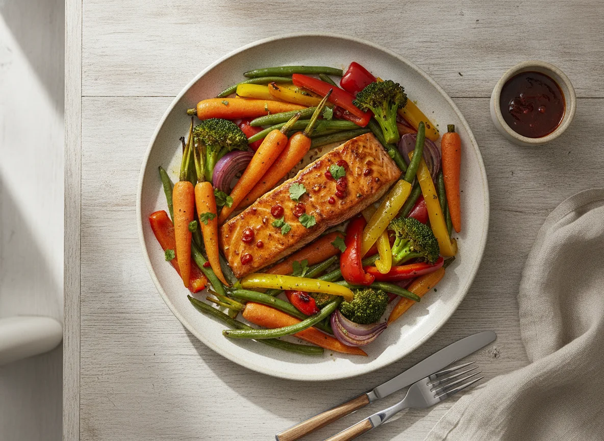 Baked Salmon with Roasted Vegetables photo