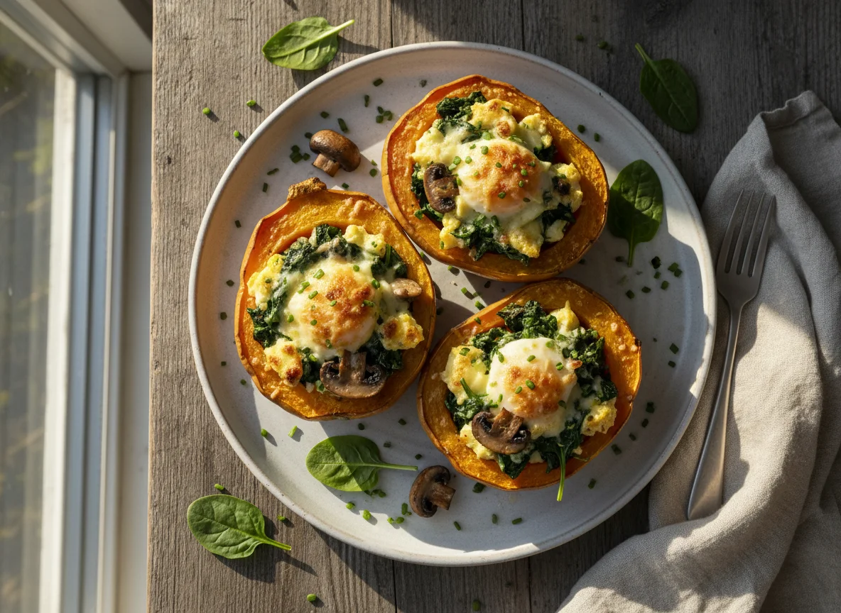 Baked Squash with Spinach and Egg Filling photo