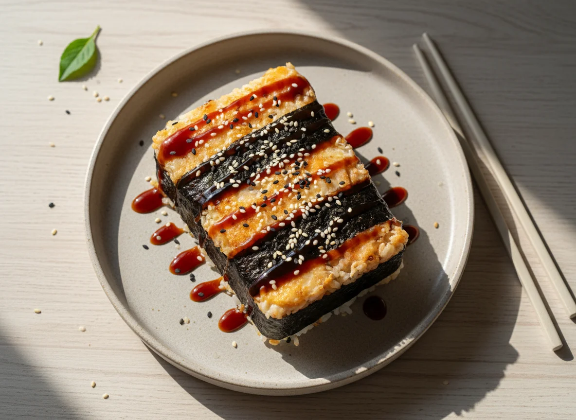 Baked Sushi Rolls with Teriyaki Sauce and Sesame Seeds photo