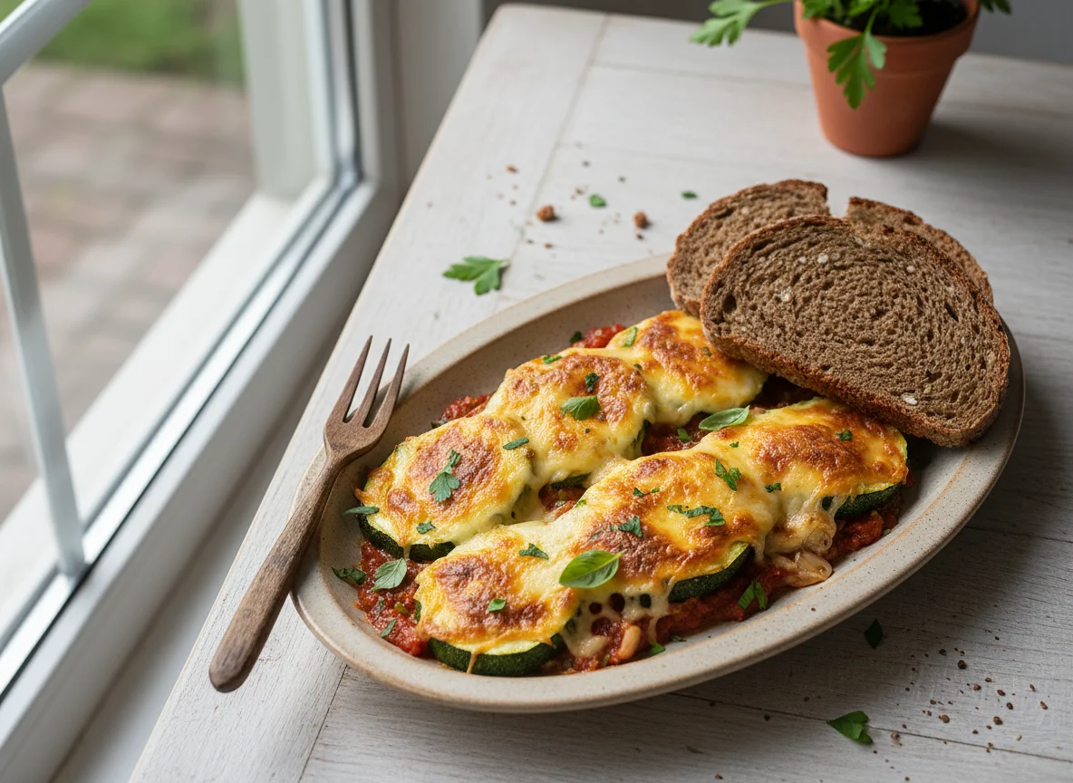 Baked Zucchini with Cheese and Dark Rye Bread photo