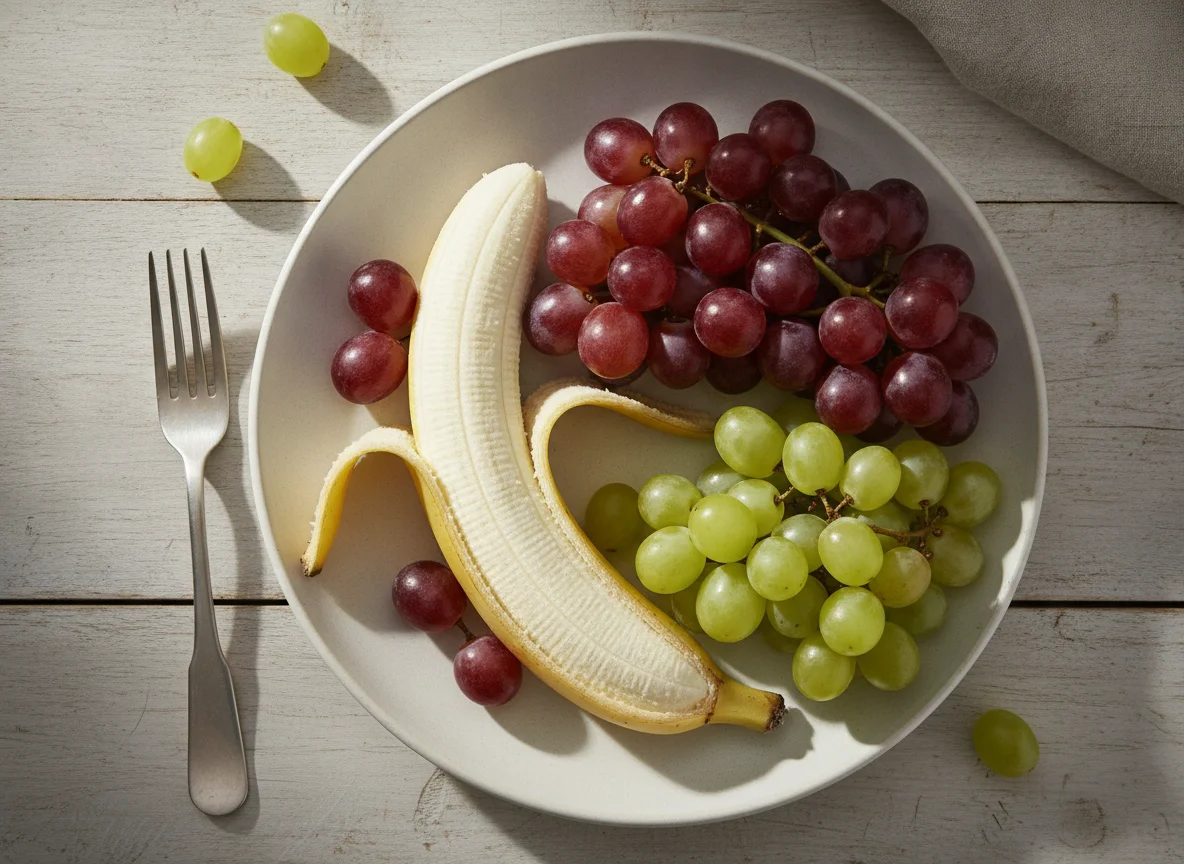 Banana and mixed grapes photo