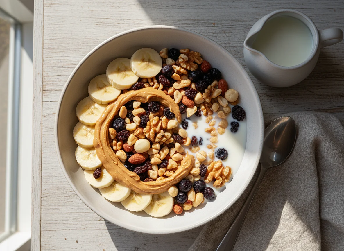 Banana and Nut Bowl with Peanut Butter photo