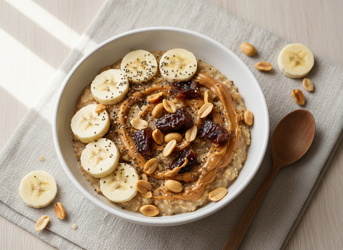 Banana and Peanut Porridge with Chia Seeds photo