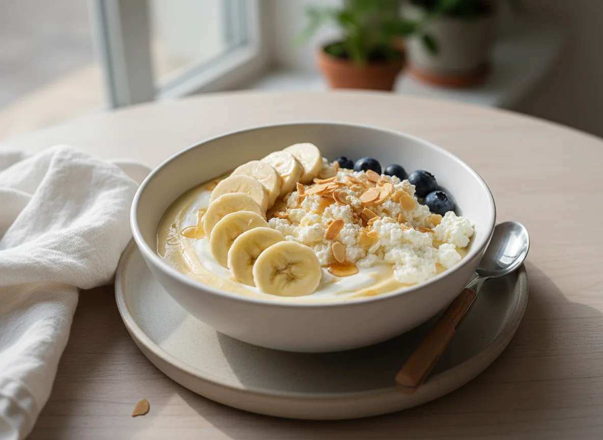 Banana and Yogurt Bowl with Cottage Cheese photo