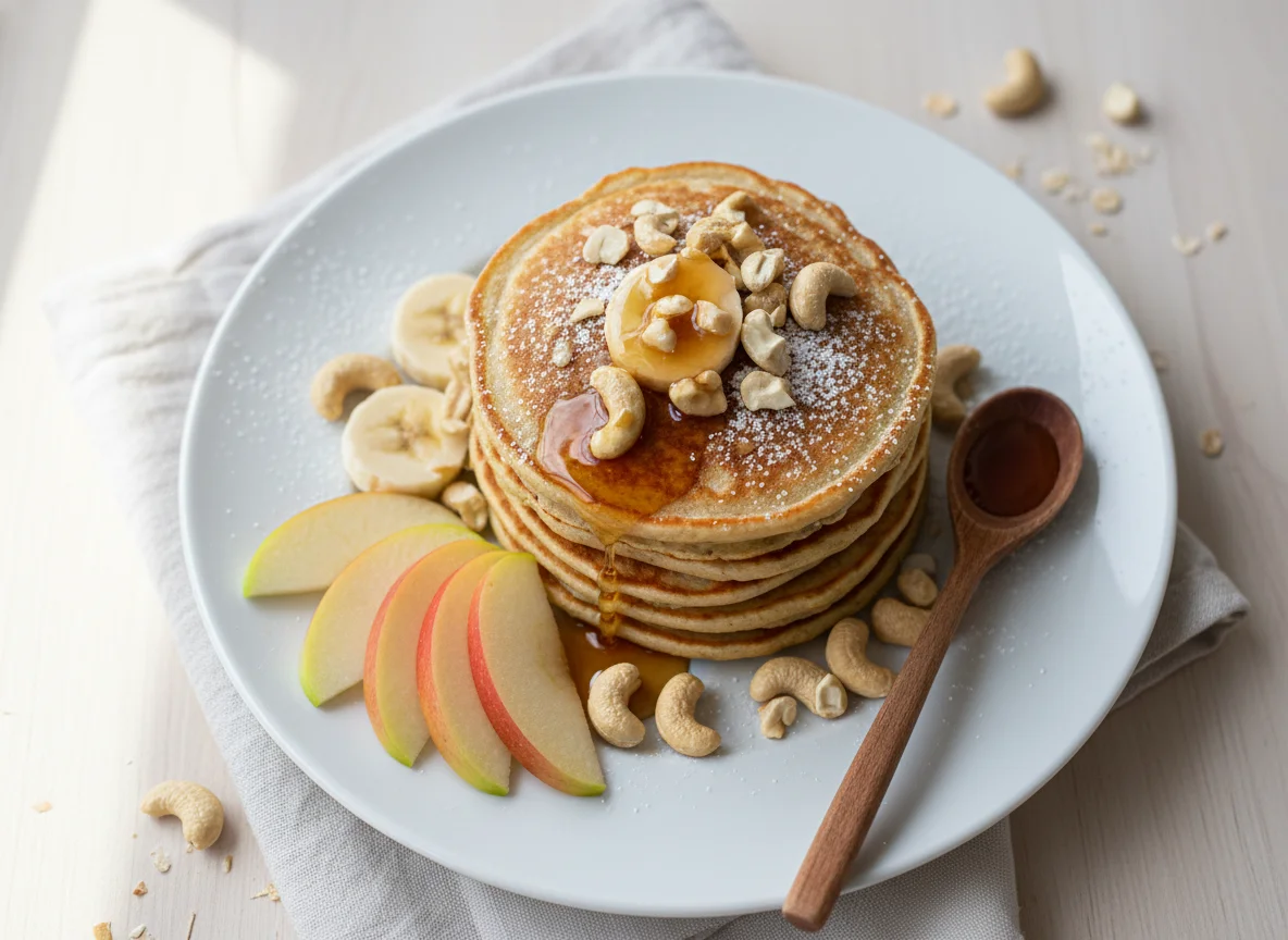 Banana Oat Pancakes with Apple and Cashews photo