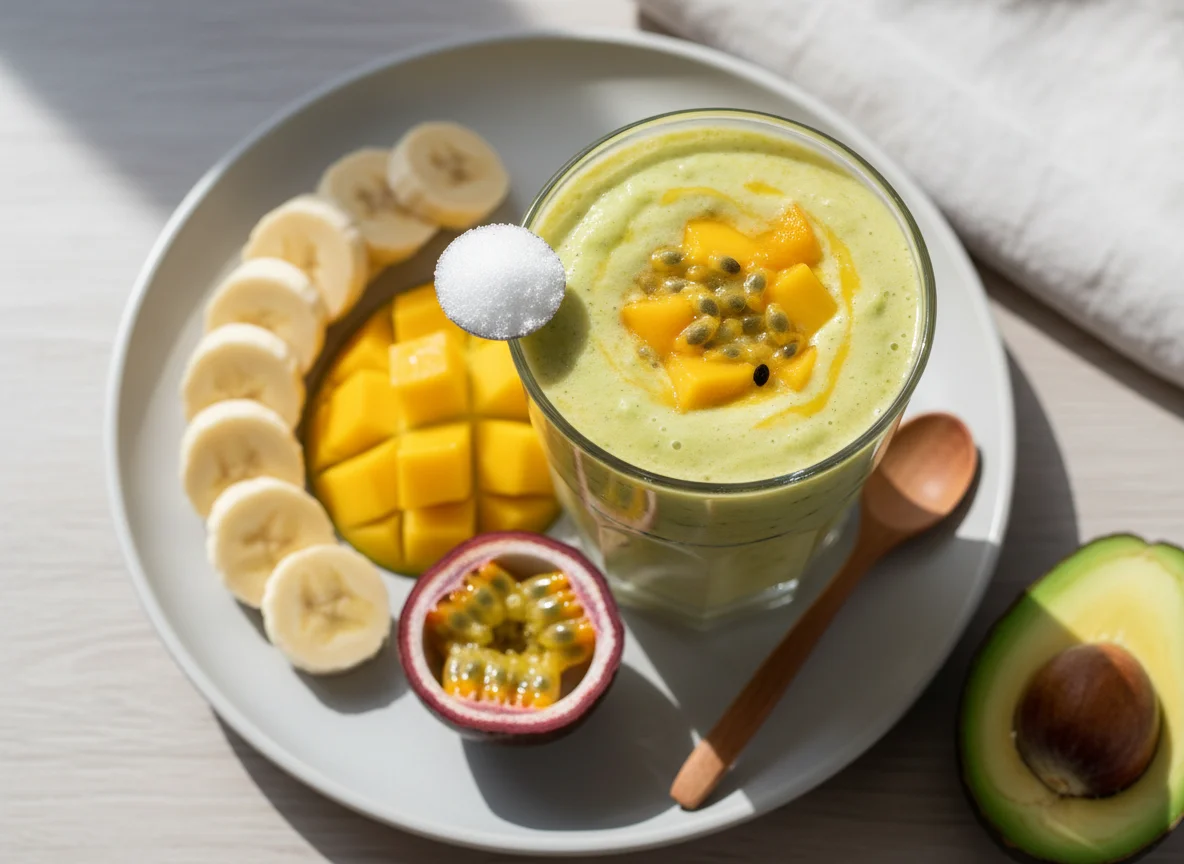 Banana, Passion Fruit, Mango and Avocado Smoothie photo