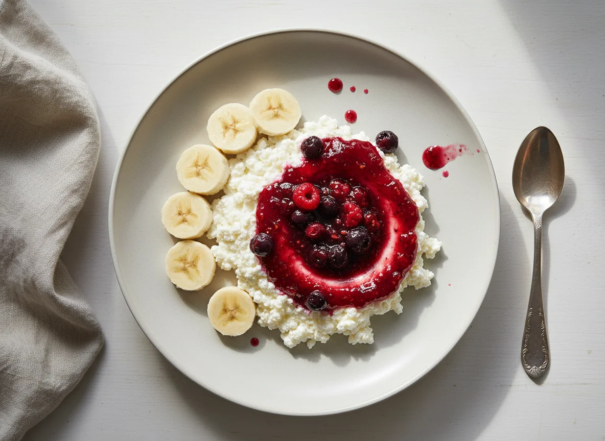 Banana with Cottage Cheese and Berry Jam photo