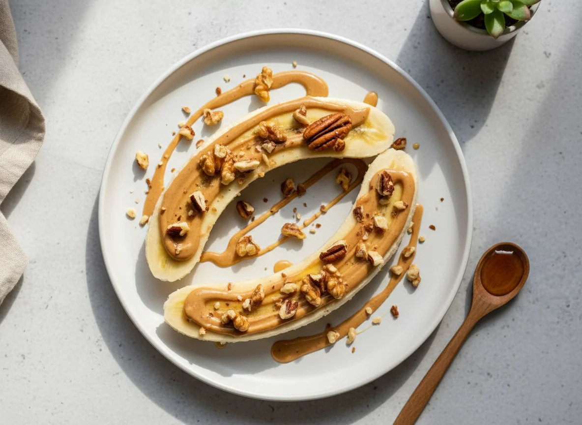 Banana with honey and nut butter photo