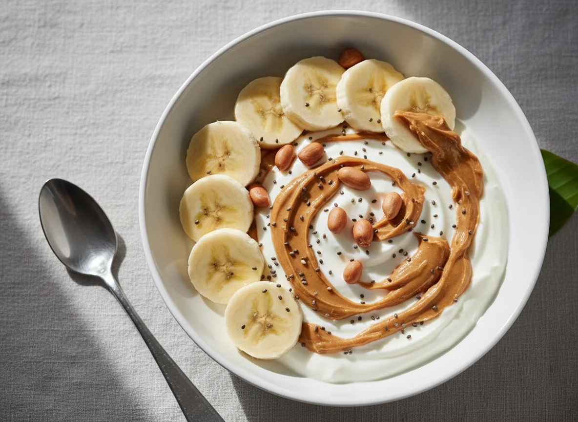 Banana with Yogurt and Peanut Butter photo
