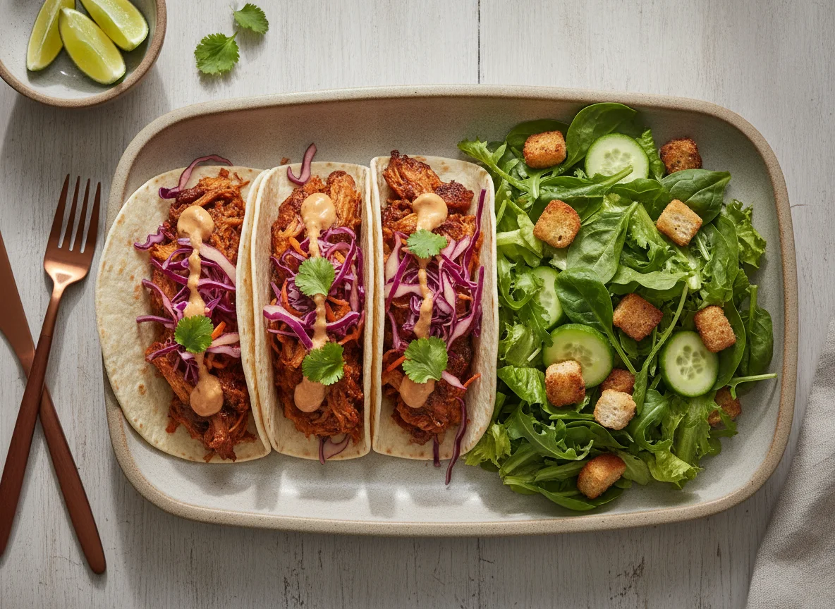 Barbacoa Chicken Tacos with Side Salad photo