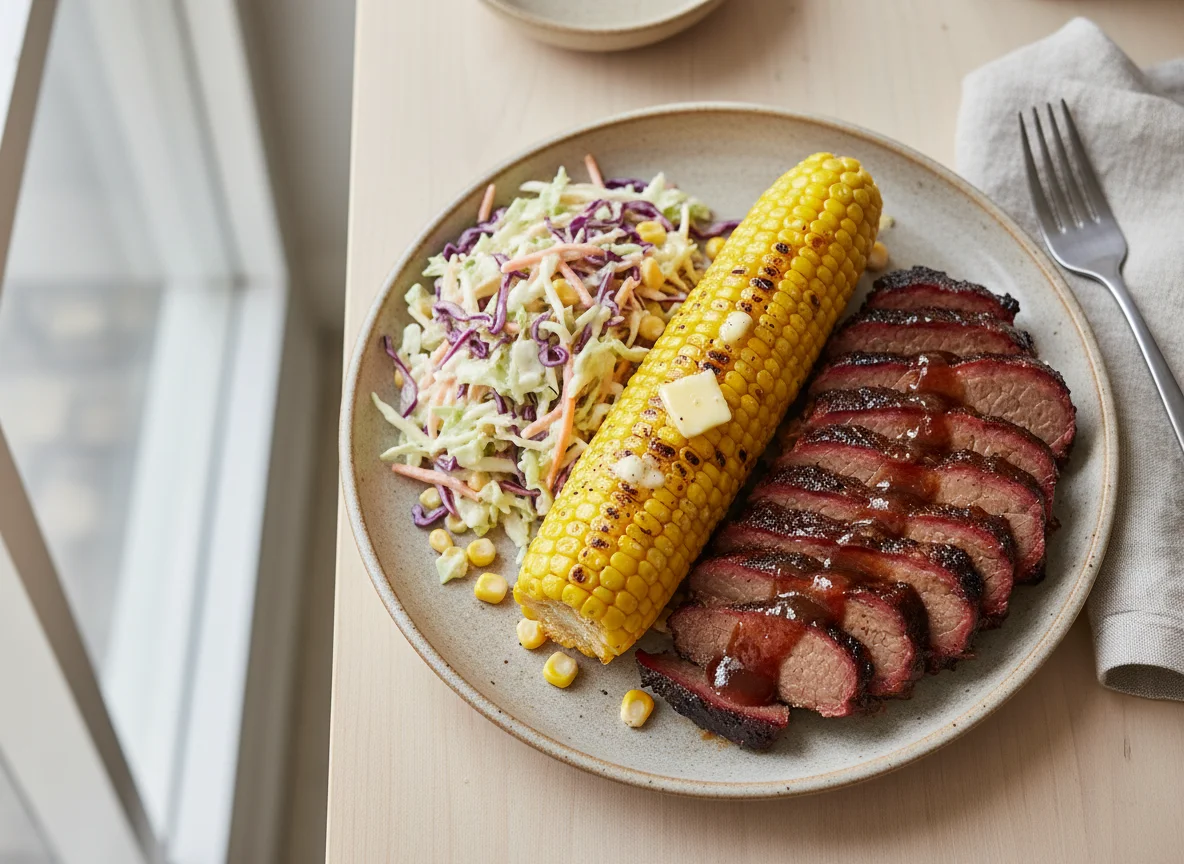 BBQ Brisket with Coleslaw and Corn photo