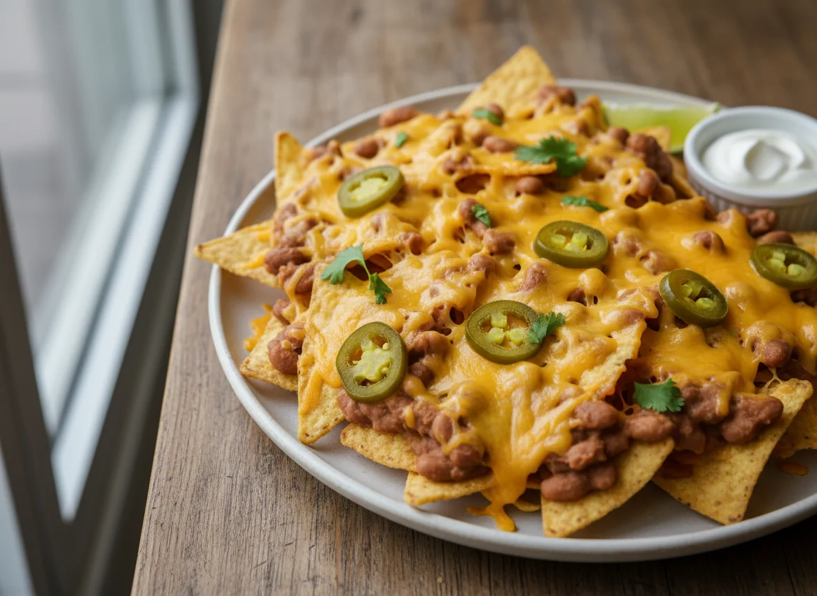 Bean and Cheese Nachos with Jalapeños photo