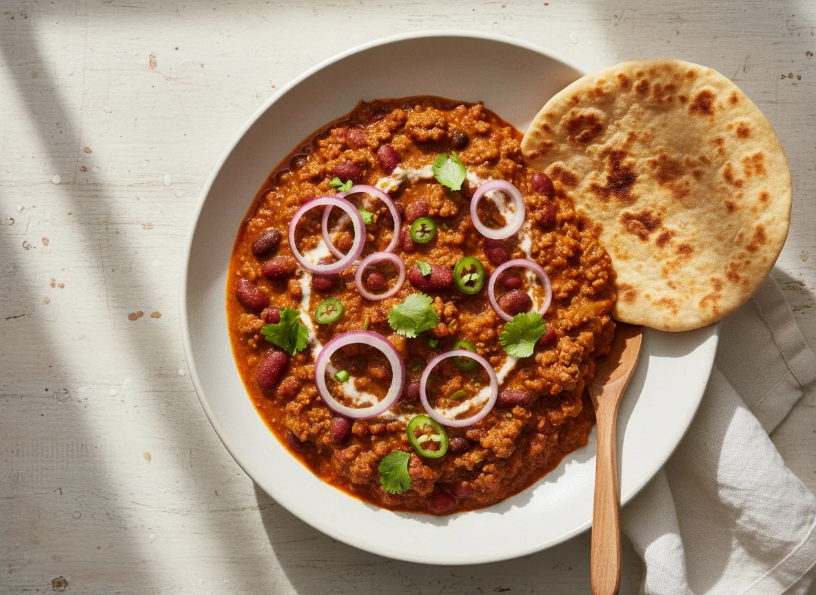 Bean and Minced Meat Curry with Flatbread photo