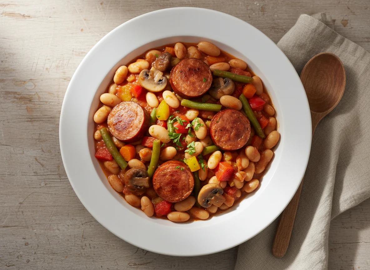 Bean and Vegetable Stew with Mushrooms photo