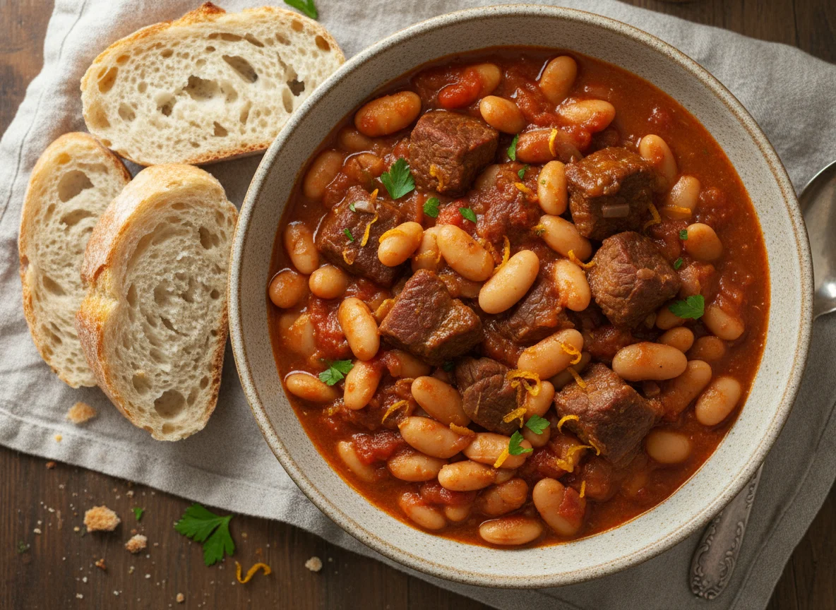 Bean Stew with Meat and Bread photo