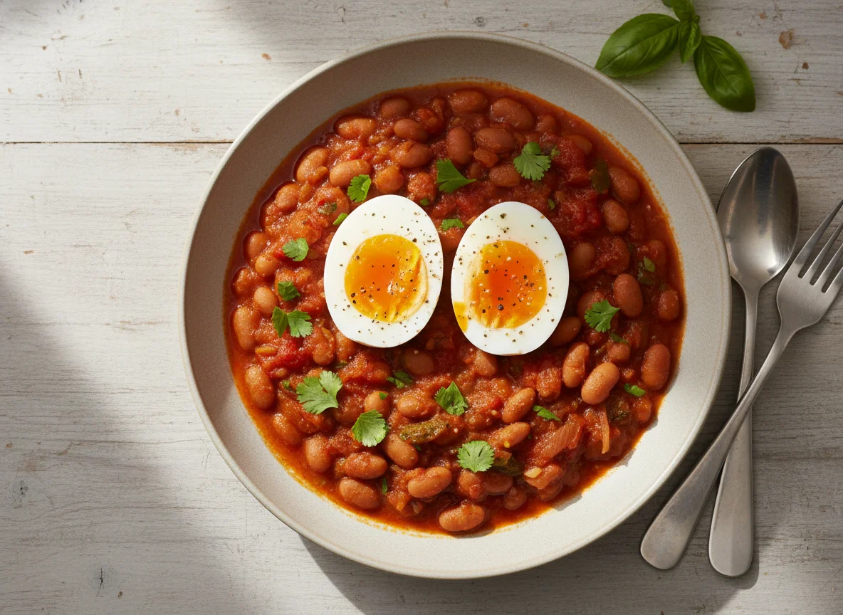 Beans and Stew with Boiled Eggs photo