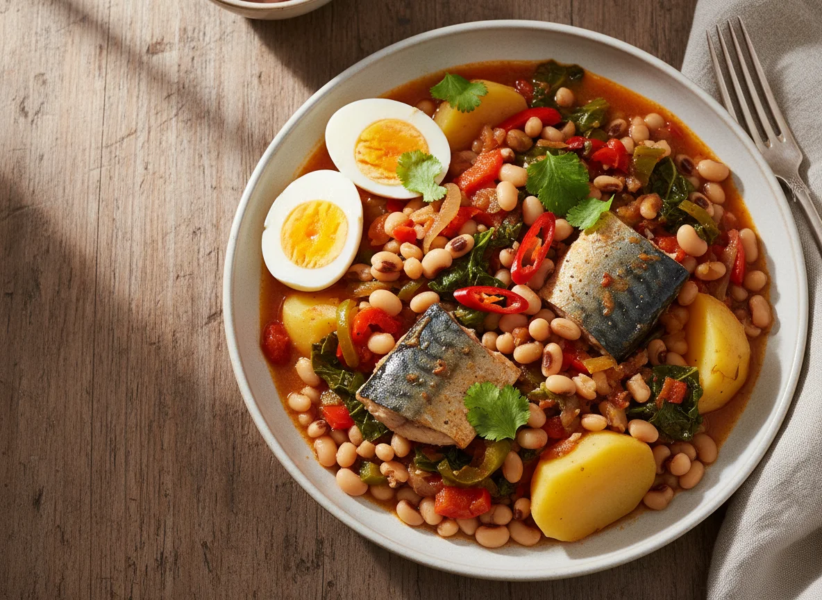 Beans, Potato, Fish, Egg, and Vegetable Stew photo