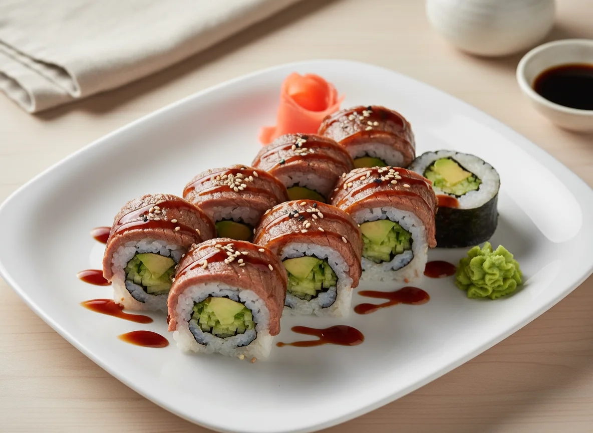 Beef and Avocado Sushi Rolls photo