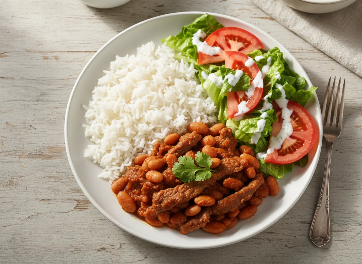Beef and Beans with Salad photo
