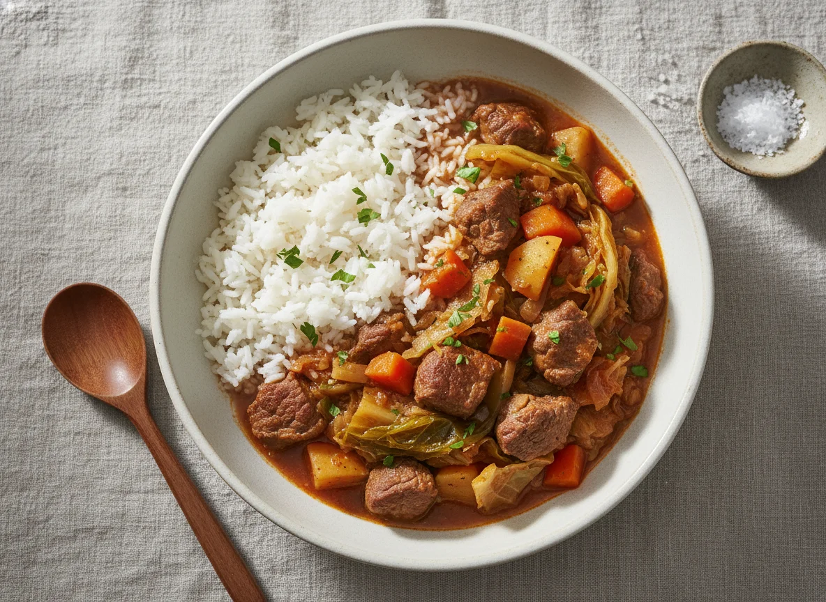 Beef and Cabbage Stew with Rice photo