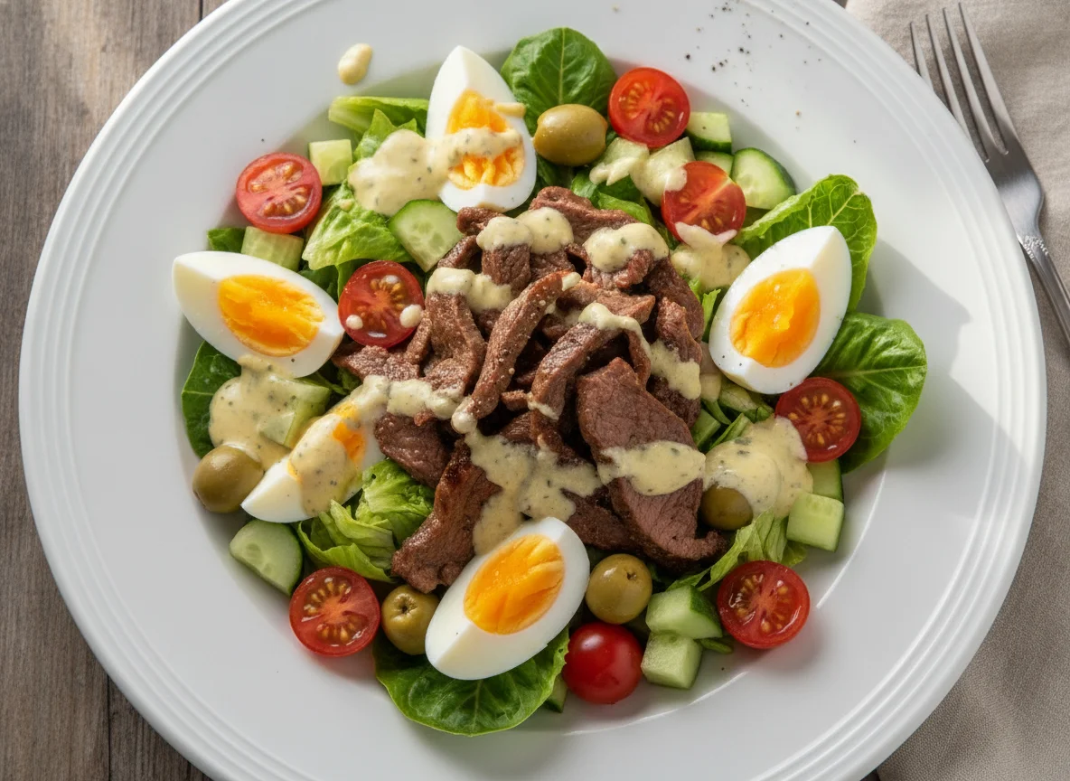 Beef and Egg Salad with Mixed Vegetables photo