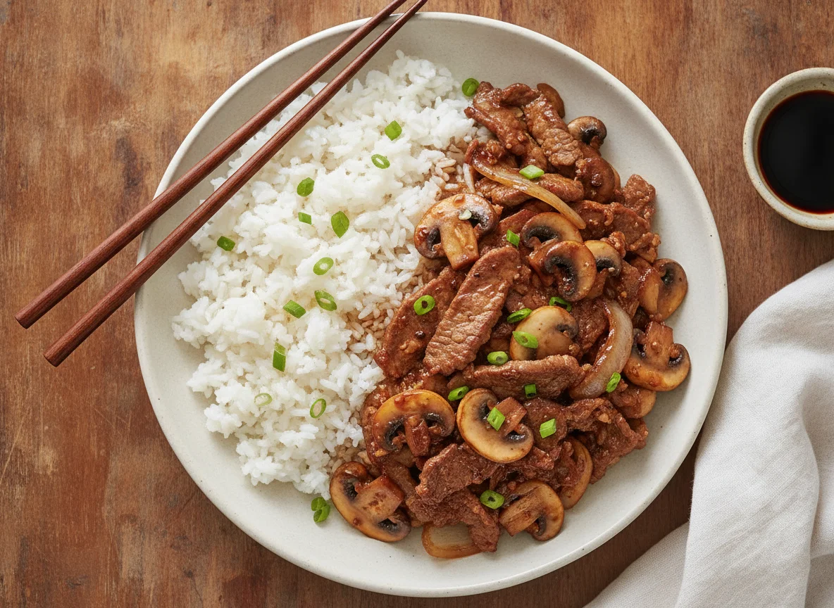 Beef and Mushroom Stir-fry with Rice photo