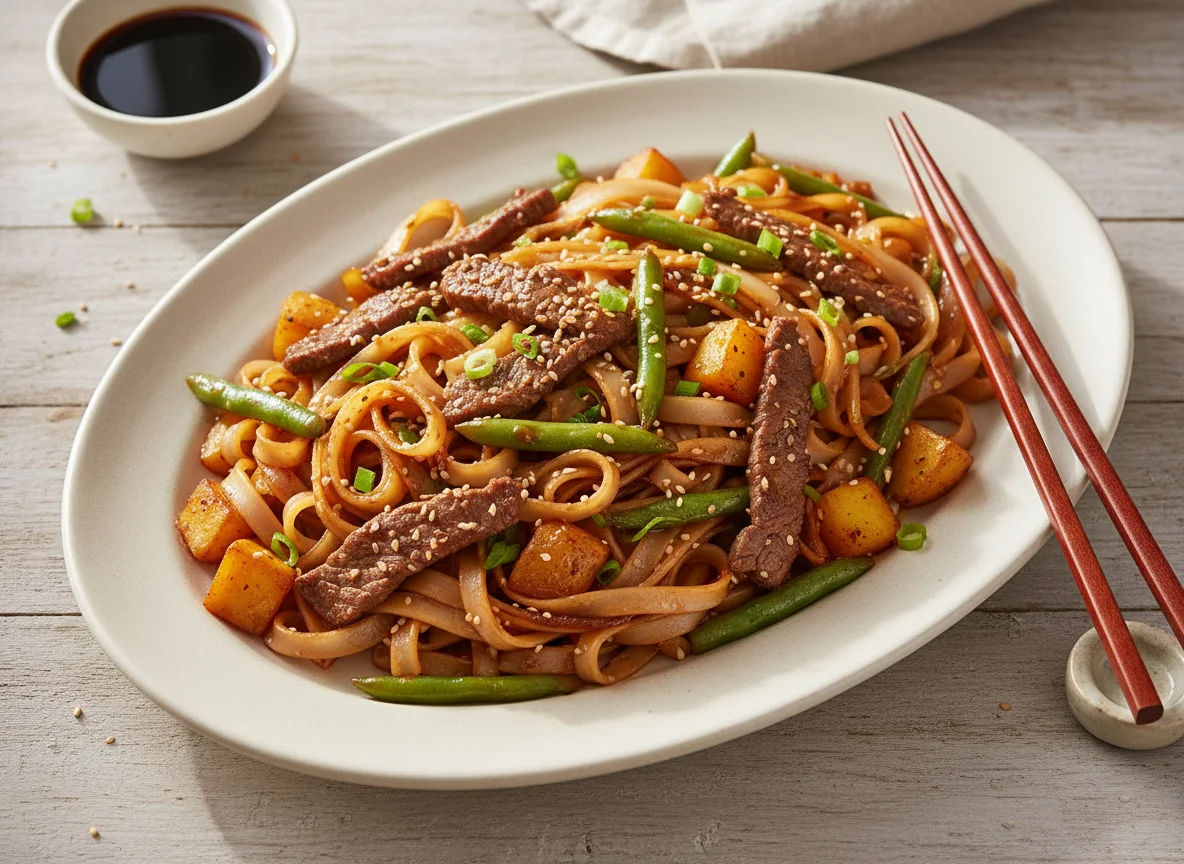 Beef and Noodle Stir-fry with Vegetables photo