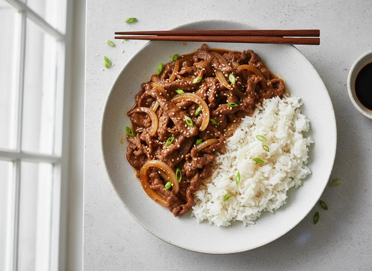 Beef and Onion Stir-fry with Rice photo