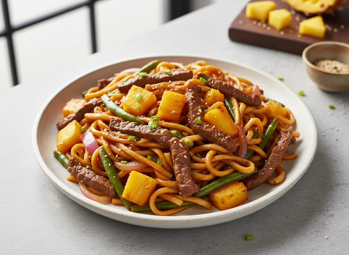Beef and Pineapple Noodle Stir-fry photo