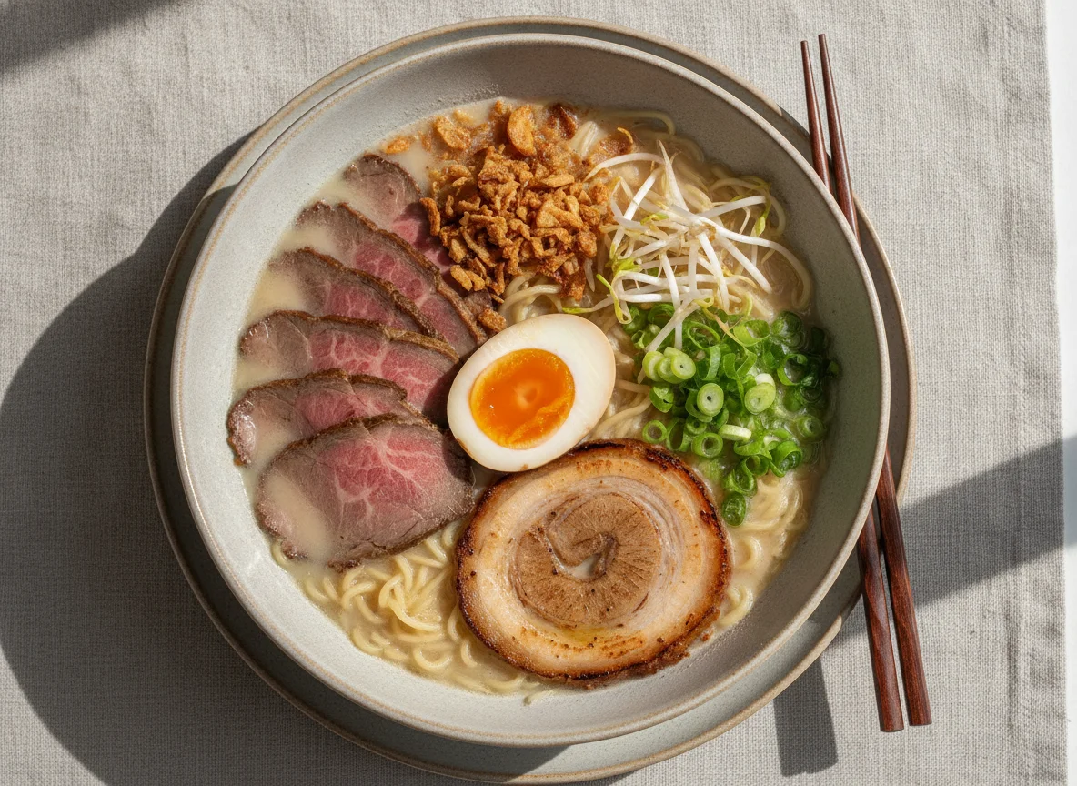Beef and Pork Ramen with Soft Boiled Egg photo