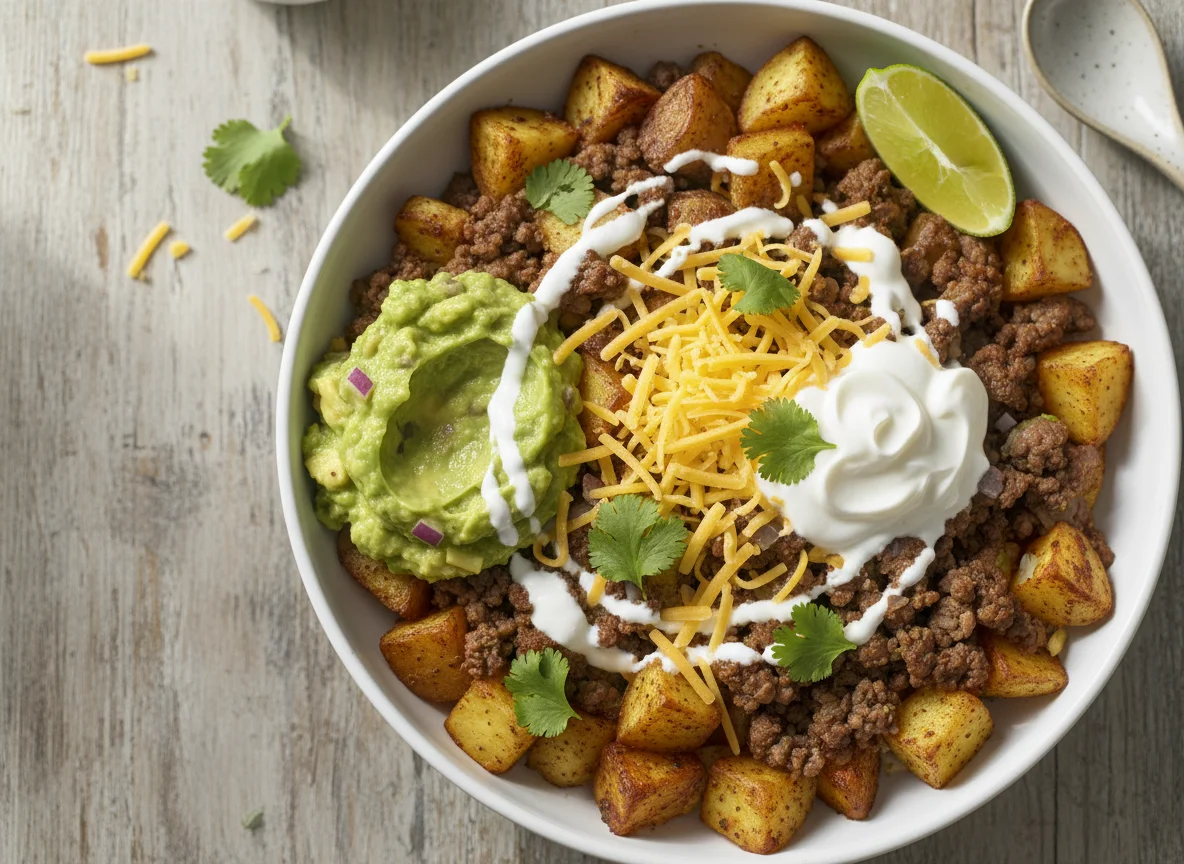 Beef and Potato Bowl with Guacamole photo