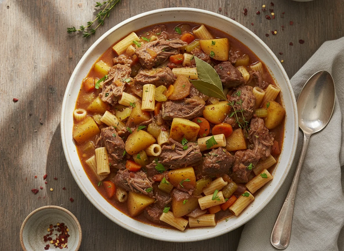 Beef and Potato Stew with Pasta photo