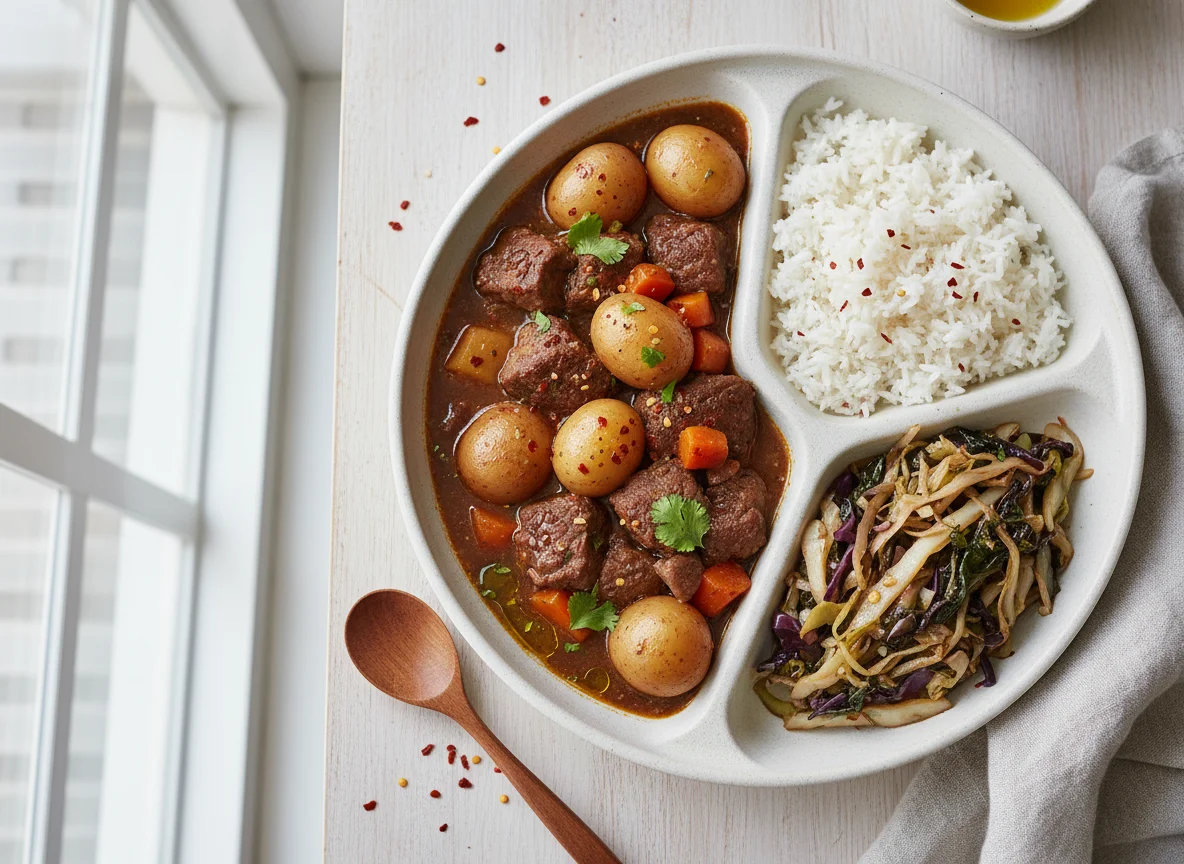 Beef and Potato Stew with Rice and Cabbage photo