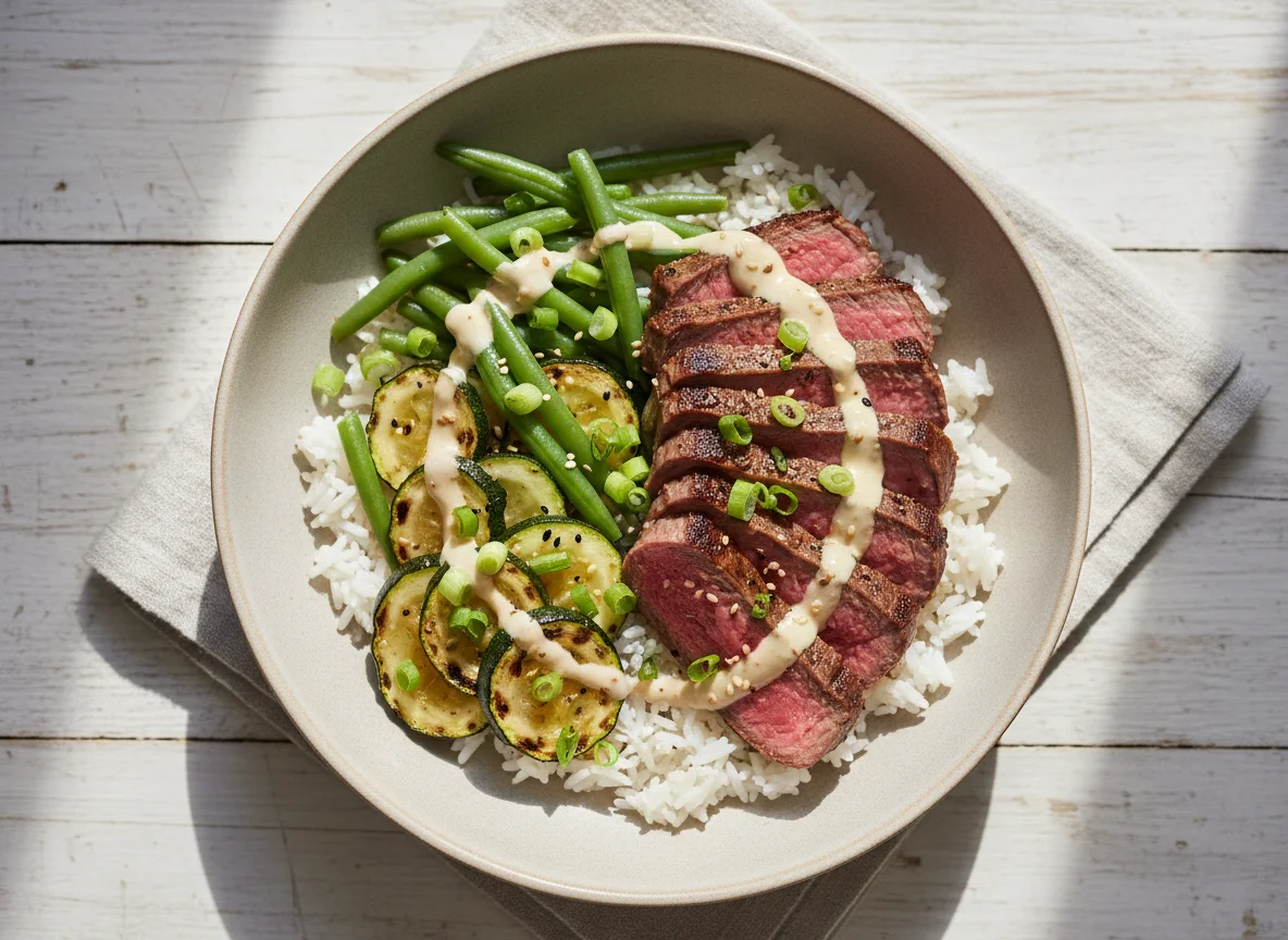 Beef and Rice Bowl with Green Beans photo