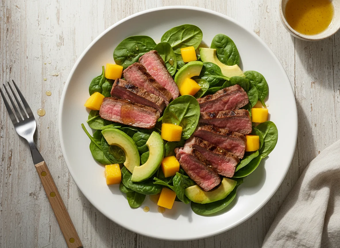 Beef and Spinach Salad with Mango and Avocado photo
