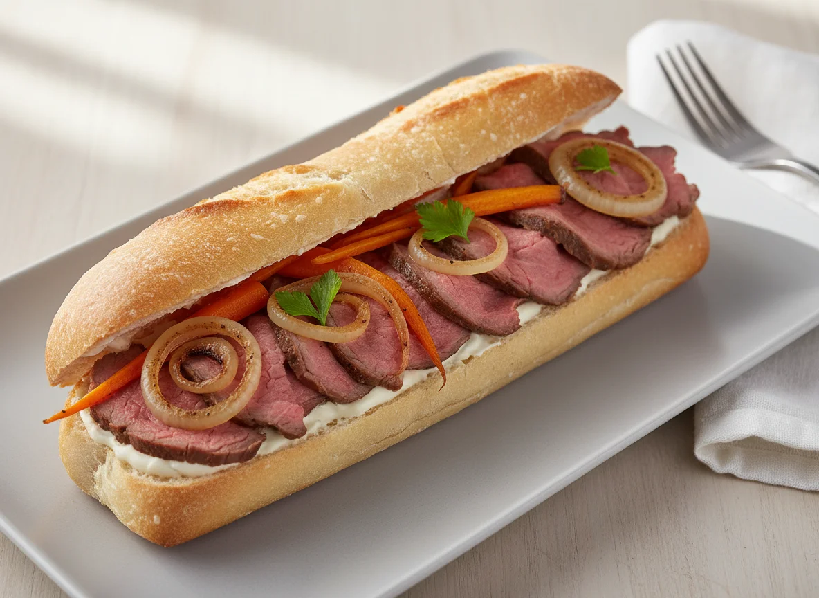 Beef and Vegetable Open Sandwich photo