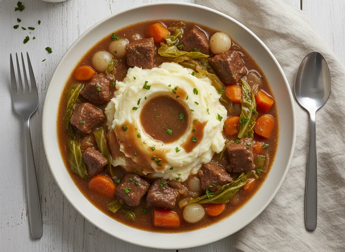 Beef and Vegetable Stew with Mashed Potatoes photo