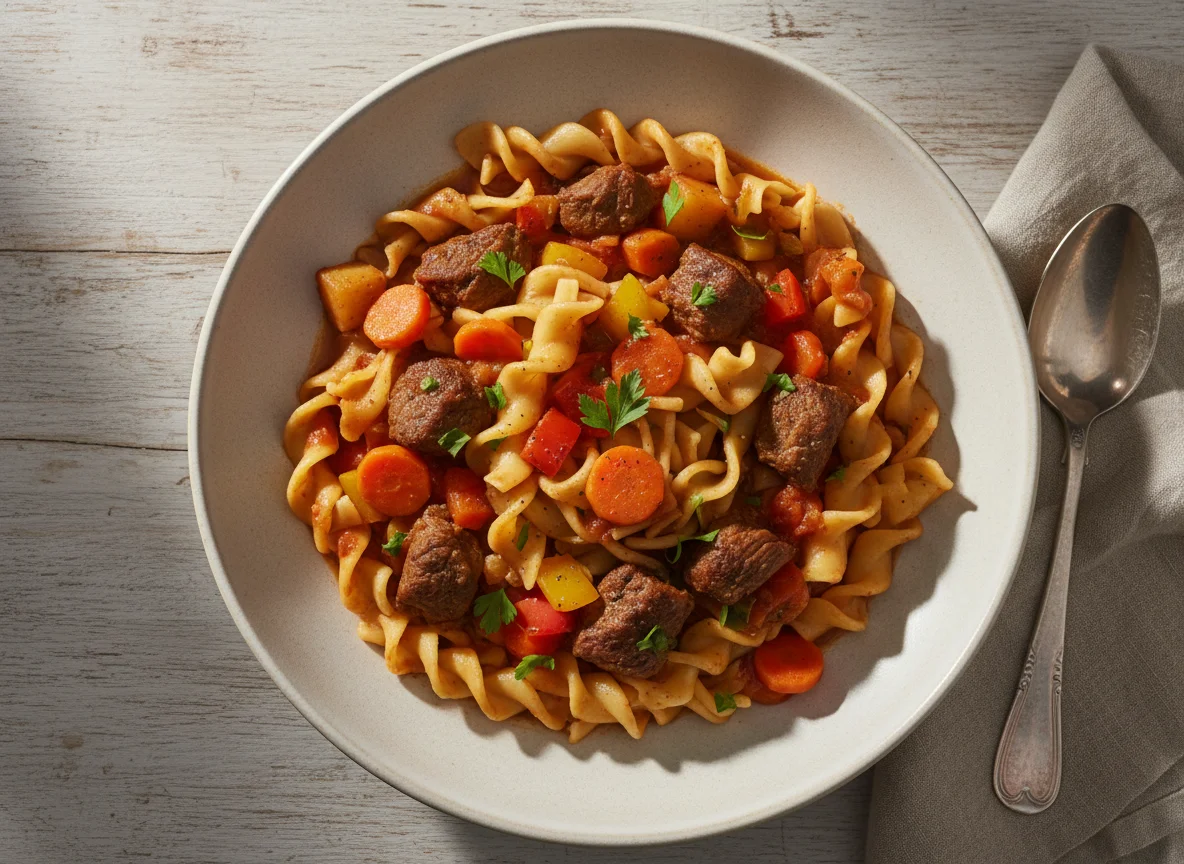 Beef and Vegetable Stew with Noodles photo