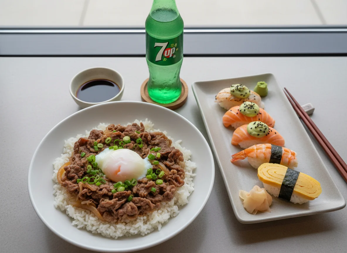 Beef Bowl and Sushi Set photo